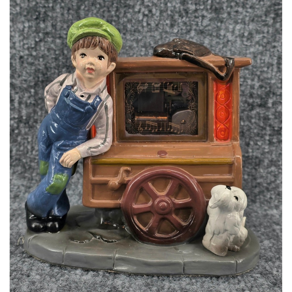 Vtg Toyo Music Box Street Organ Boy Dog Multicolor Ceramic Japan Works 4x7x6"